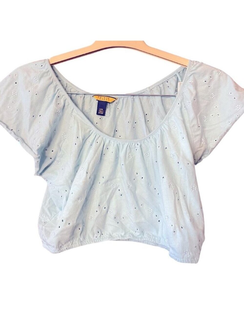 Prince and Fox light blue cropped top. Eyelet detail.  Summer cotton. Size M.